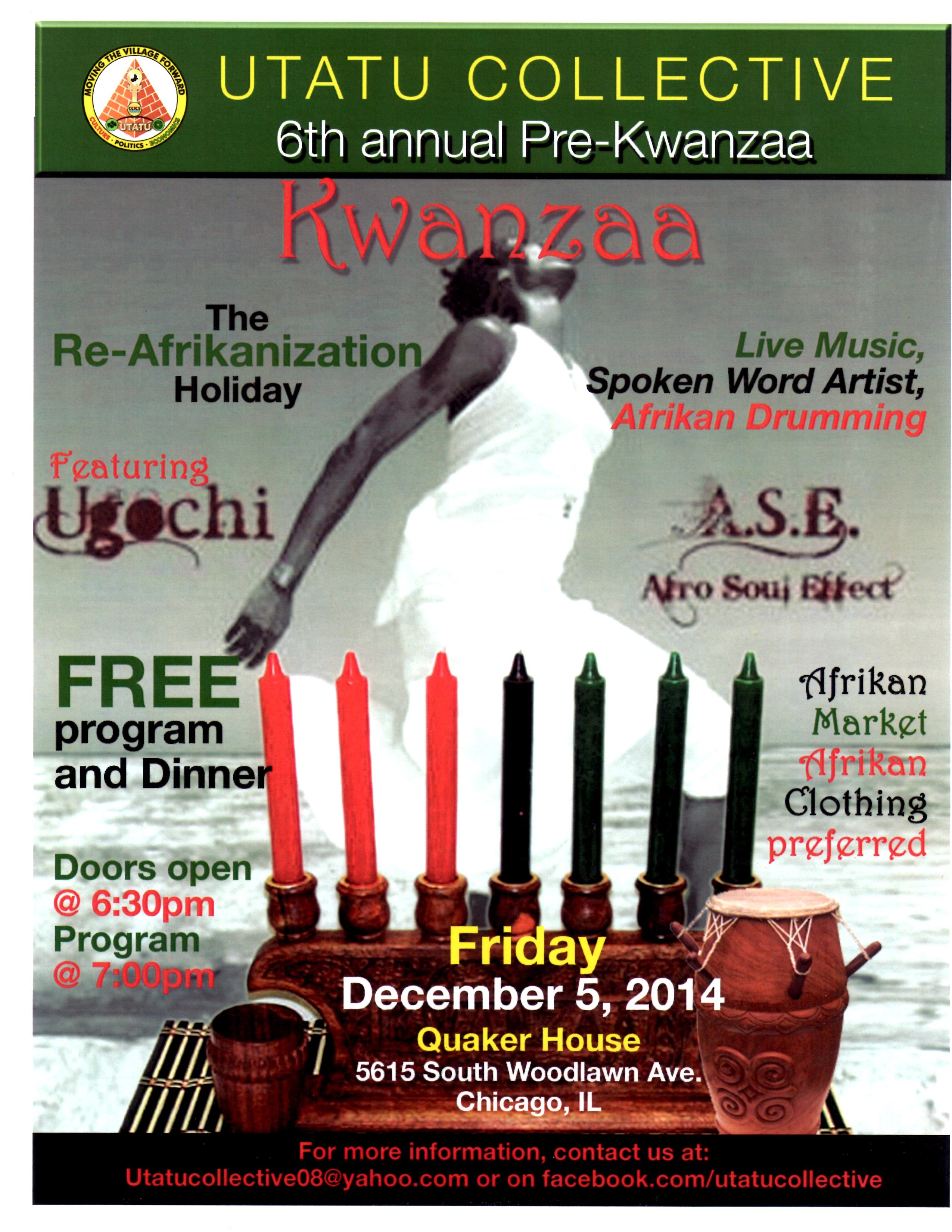 Pre-Kwanzaa Celebration – Friday Dec. 6, 2014 at Quaker House
