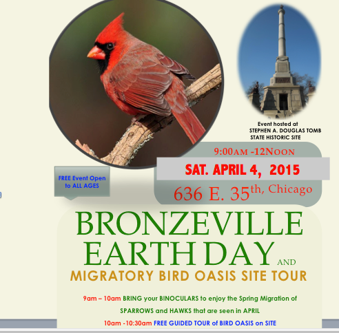 Bronzeville Migratory Bird Tour and EARTH DAY CELEBRATION! Sat. April 4, 2015